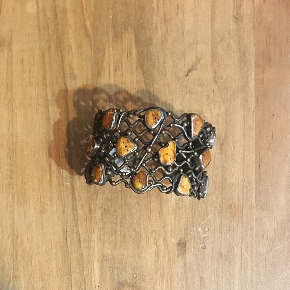Wire Cuff Bracelet with Amber Stones
